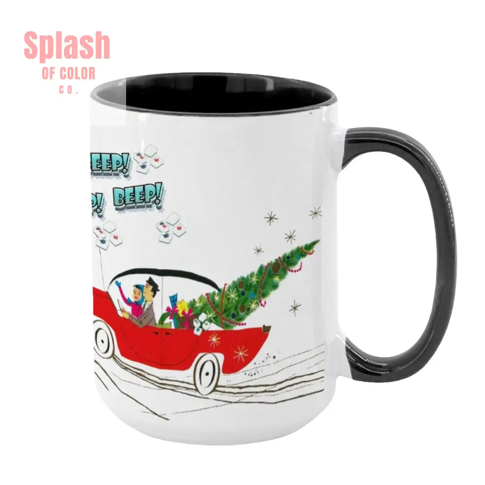 Funny Mahjong Christmas Mug Nostalgic Christmas Beep Beep Large Mug (15oz) - Black / One Size - Drinkware