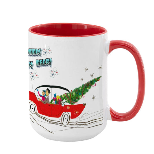 Funny Mahjong Christmas Mug Nostalgic Christmas Beep Beep Large Mug (15oz) - Bright Red / One Size - Drinkware