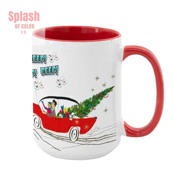 Funny Mahjong Christmas Mug Nostalgic Christmas Beep Beep Large Mug (15oz) - Bright Red / One Size - Drinkware