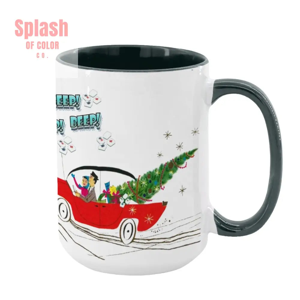 Funny Mahjong Christmas Mug Nostalgic Christmas Beep Beep Large Mug (15oz) - Dark Green / One Size - Drinkware