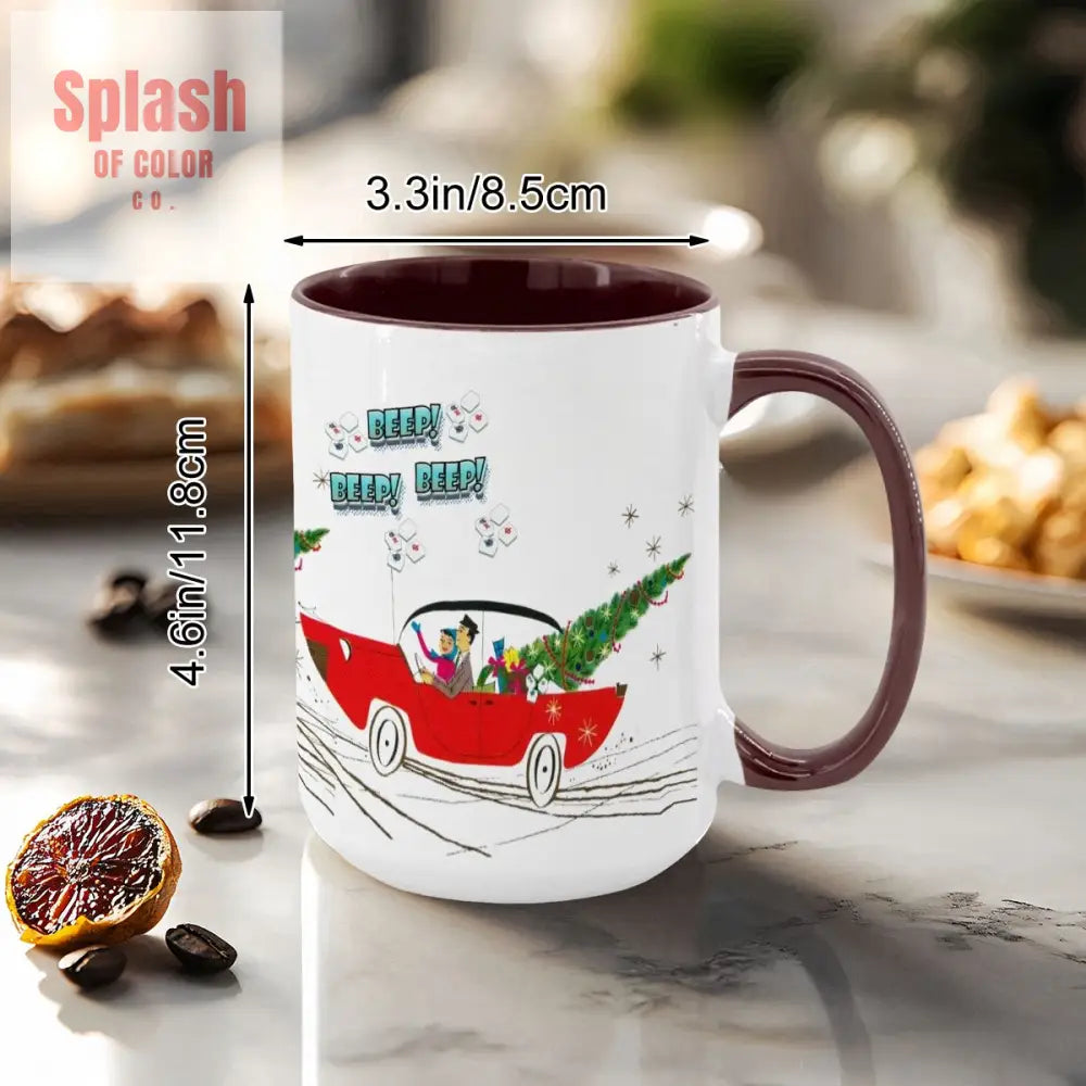 Funny Mahjong Christmas Mug Nostalgic Christmas Beep Beep Large Mug (15oz) - Drinkware
