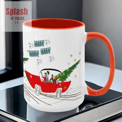 Funny Mahjong Christmas Mug Nostalgic Christmas Beep Beep Large Mug (15oz) - Drinkware