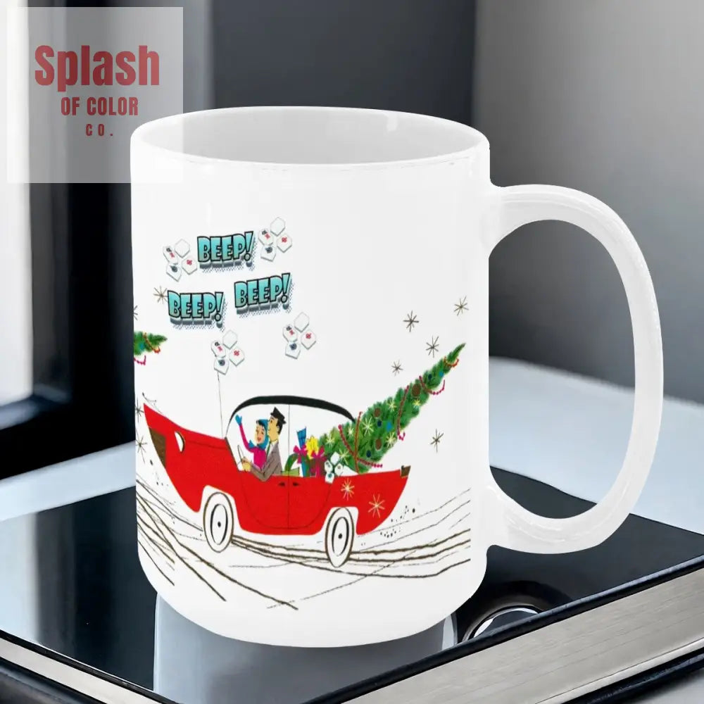 Funny Mahjong Christmas Mug Nostalgic Christmas Beep Beep Large Mug (15oz) - Drinkware