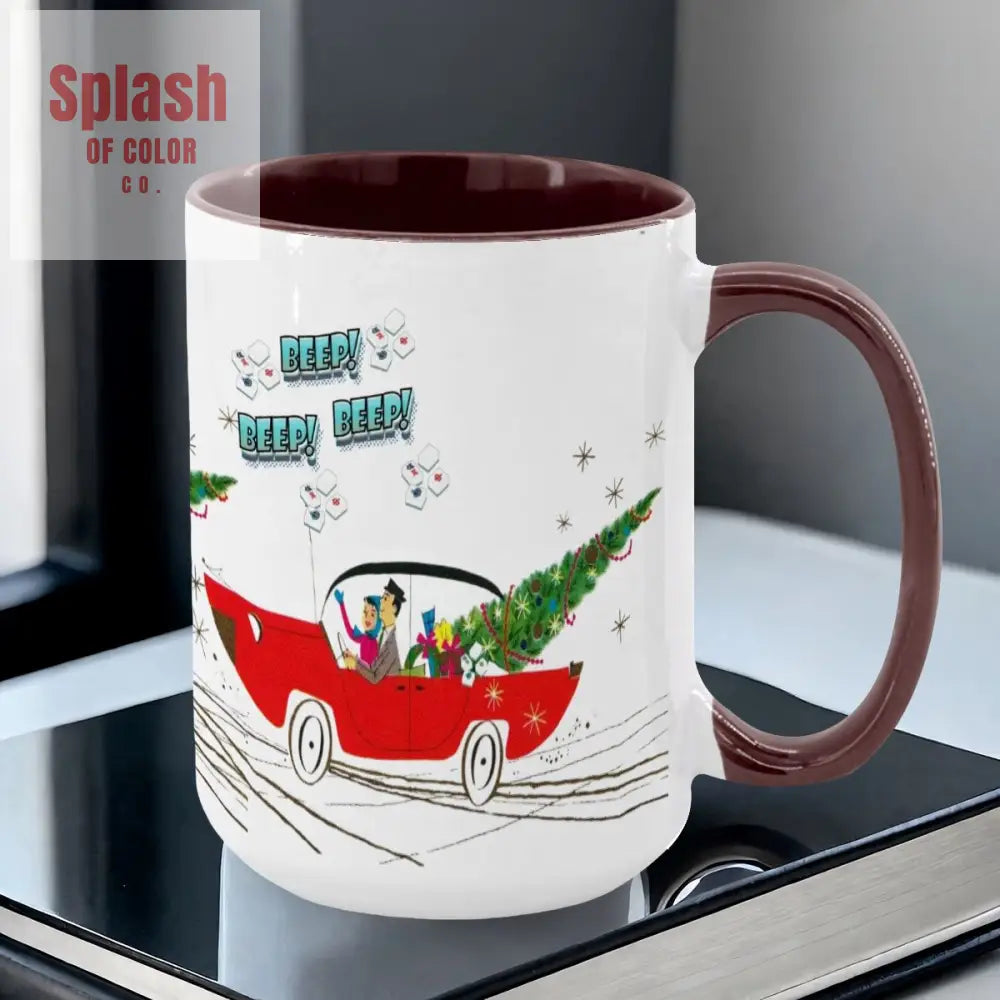 Funny Mahjong Christmas Mug Nostalgic Christmas Beep Beep Large Mug (15oz) - Drinkware