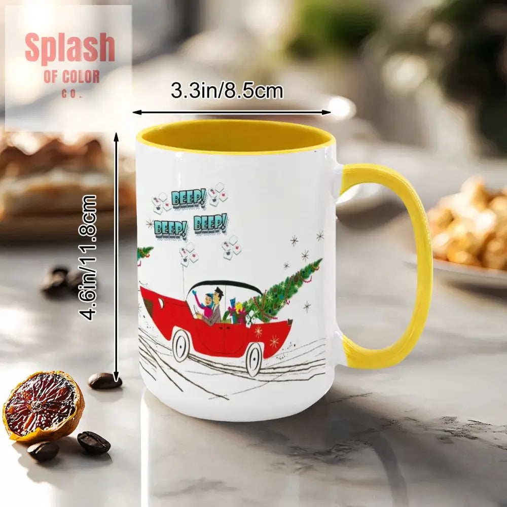 Funny Mahjong Christmas Mug Nostalgic Christmas Beep Beep Large Mug (15oz) - Drinkware