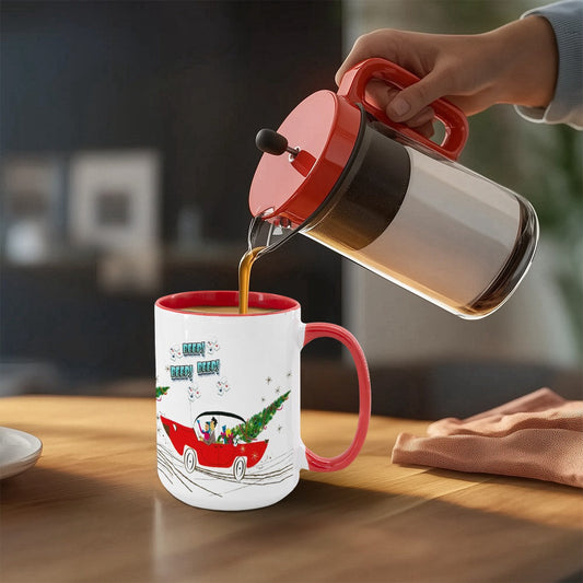 Funny Mahjong Christmas Mug Nostalgic Christmas Beep Beep Large Mug (15oz) - Drinkware