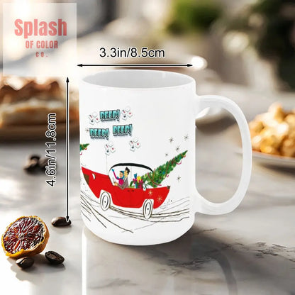 Funny Mahjong Christmas Mug Nostalgic Christmas Beep Beep Large Mug (15oz) - Drinkware