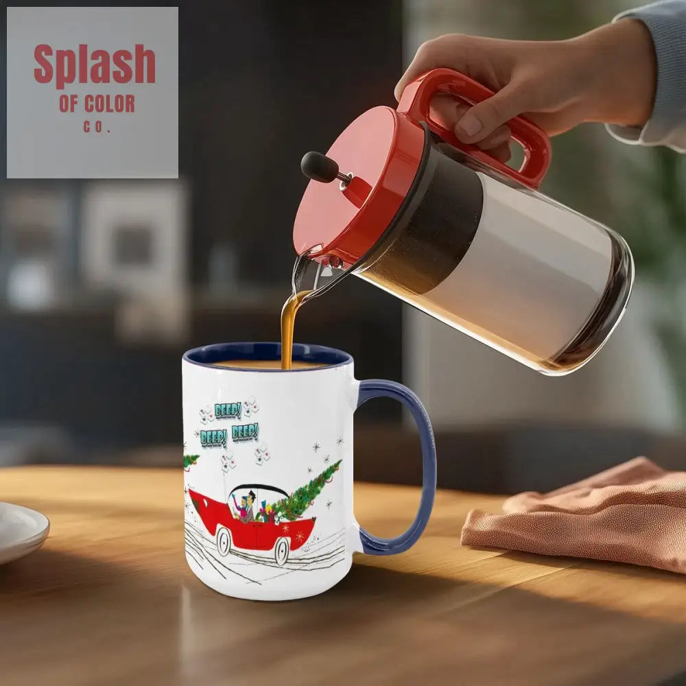 Funny Mahjong Christmas Mug Nostalgic Christmas Beep Beep Large Mug (15oz) - Drinkware