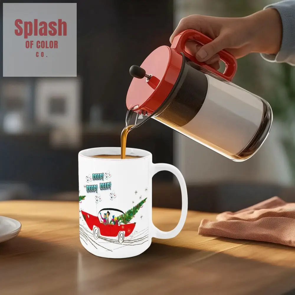 Funny Mahjong Christmas Mug Nostalgic Christmas Beep Beep Large Mug (15oz) - Drinkware
