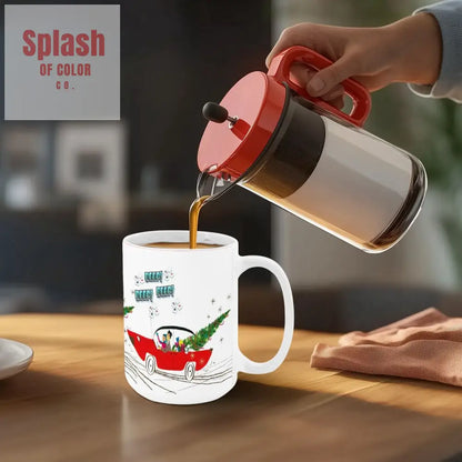 Funny Mahjong Christmas Mug Nostalgic Christmas Beep Beep Large Mug (15oz) - Drinkware