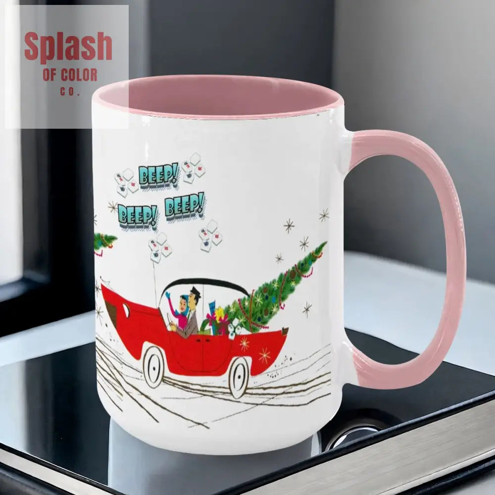 Funny Mahjong Christmas Mug Nostalgic Christmas Beep Beep Large Mug (15oz) - Drinkware