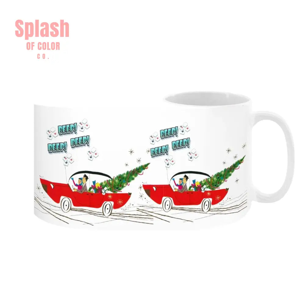 Funny Mahjong Christmas Mug Nostalgic Christmas Beep Beep Large Mug (15oz) - Drinkware