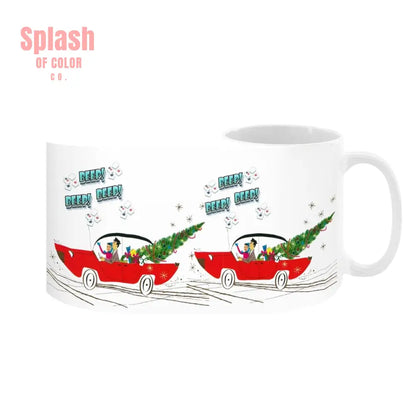 Funny Mahjong Christmas Mug Nostalgic Christmas Beep Beep Large Mug (15oz) - Drinkware
