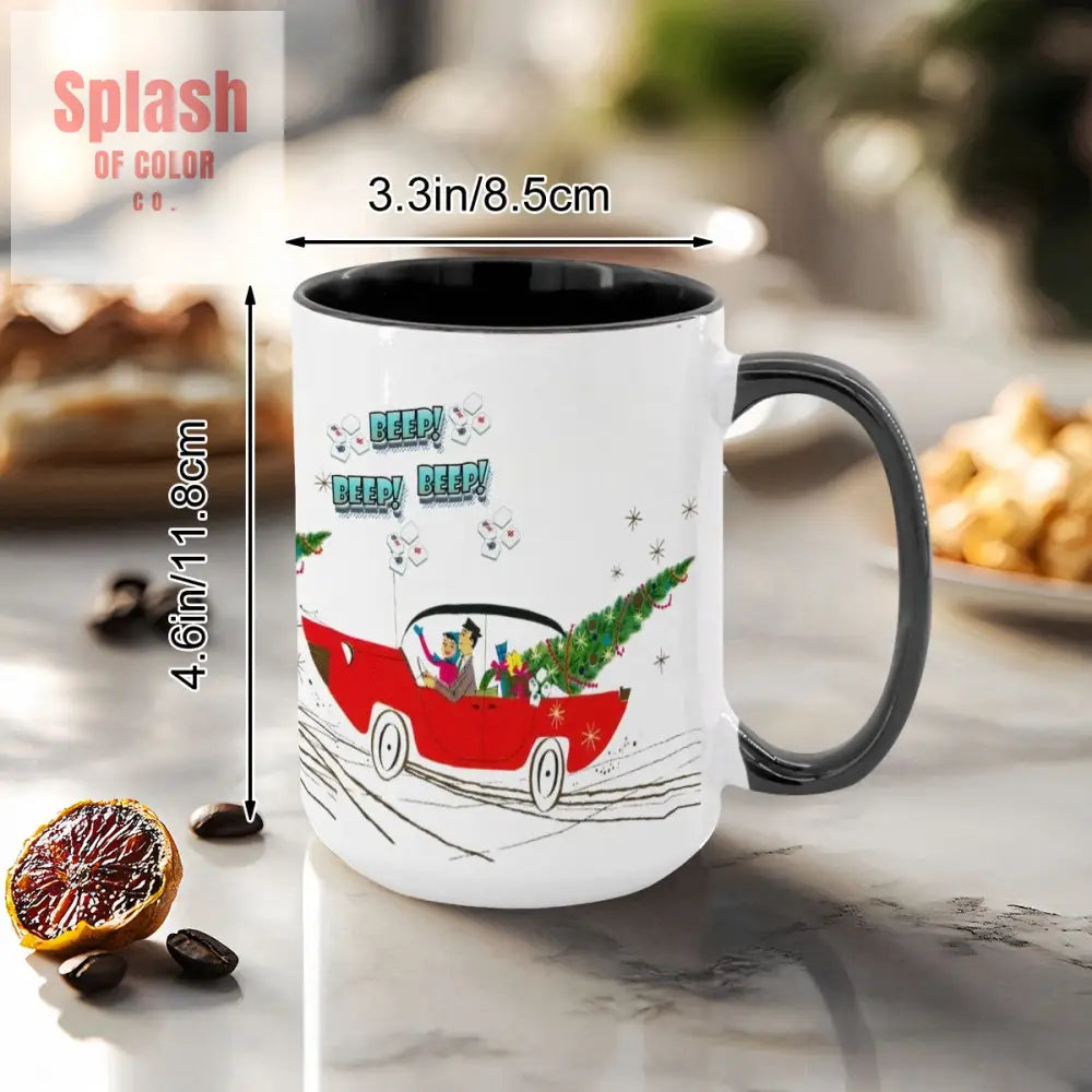 Funny Mahjong Christmas Mug Nostalgic Christmas Beep Beep Large Mug (15oz) - Drinkware
