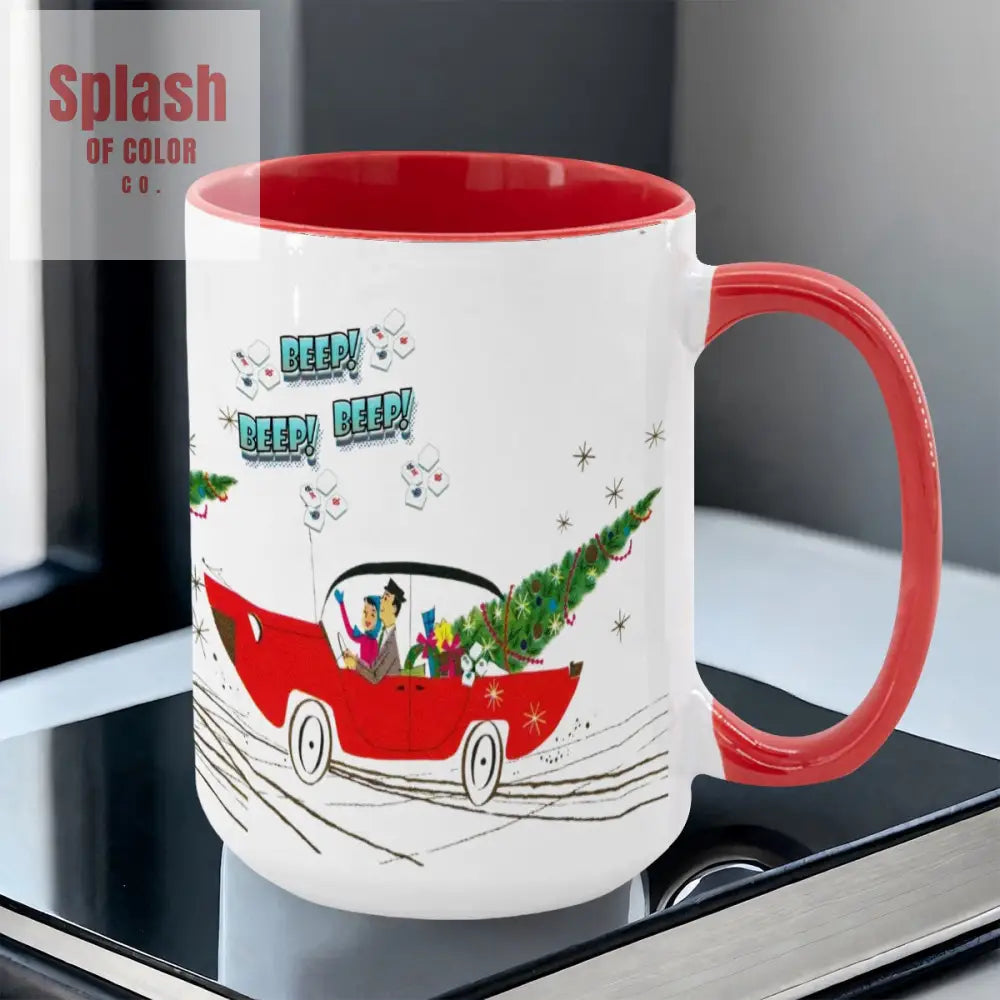 Funny Mahjong Christmas Mug Nostalgic Christmas Beep Beep Large Mug (15oz) - Drinkware