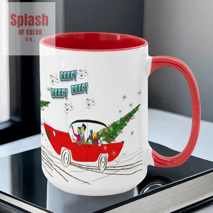 Funny Mahjong Christmas Mug Nostalgic Christmas Beep Beep Large Mug (15oz) - Drinkware