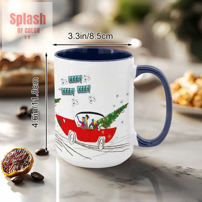 Funny Mahjong Christmas Mug Nostalgic Christmas Beep Beep Large Mug (15oz) - Drinkware