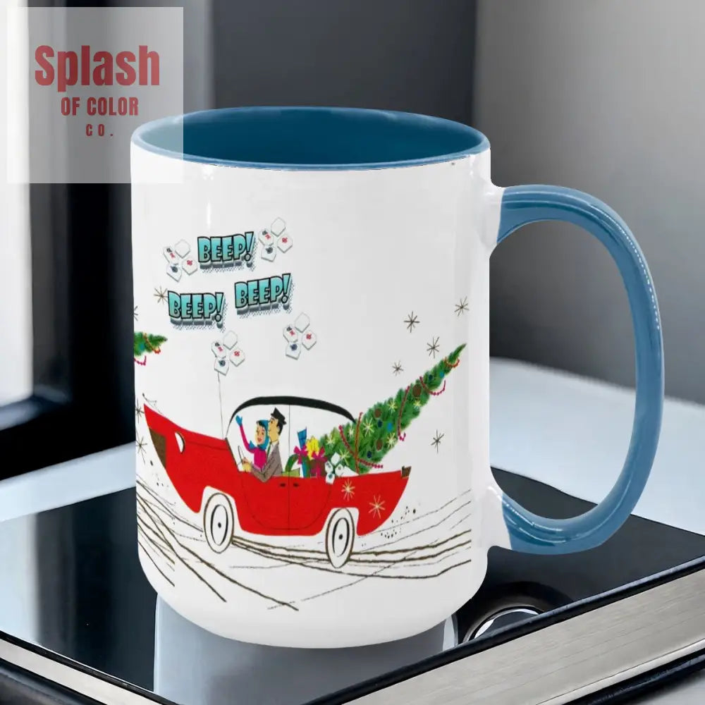 Funny Mahjong Christmas Mug Nostalgic Christmas Beep Beep Large Mug (15oz) - Drinkware