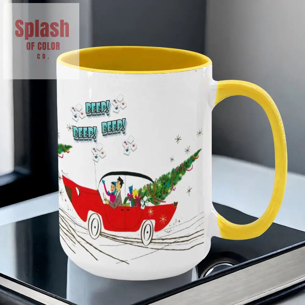Funny Mahjong Christmas Mug Nostalgic Christmas Beep Beep Large Mug (15oz) - Drinkware
