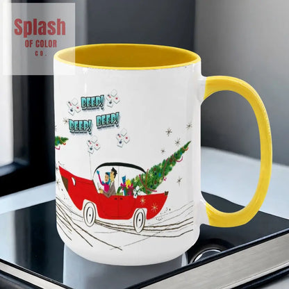 Funny Mahjong Christmas Mug Nostalgic Christmas Beep Beep Large Mug (15oz) - Drinkware