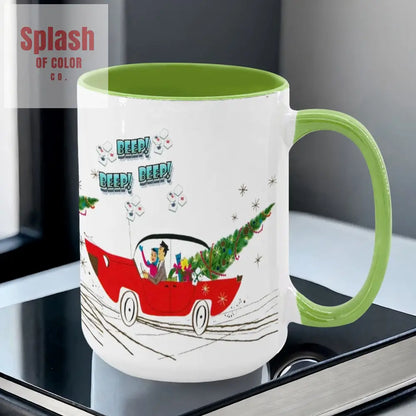 Funny Mahjong Christmas Mug Nostalgic Christmas Beep Beep Large Mug (15oz) - Drinkware