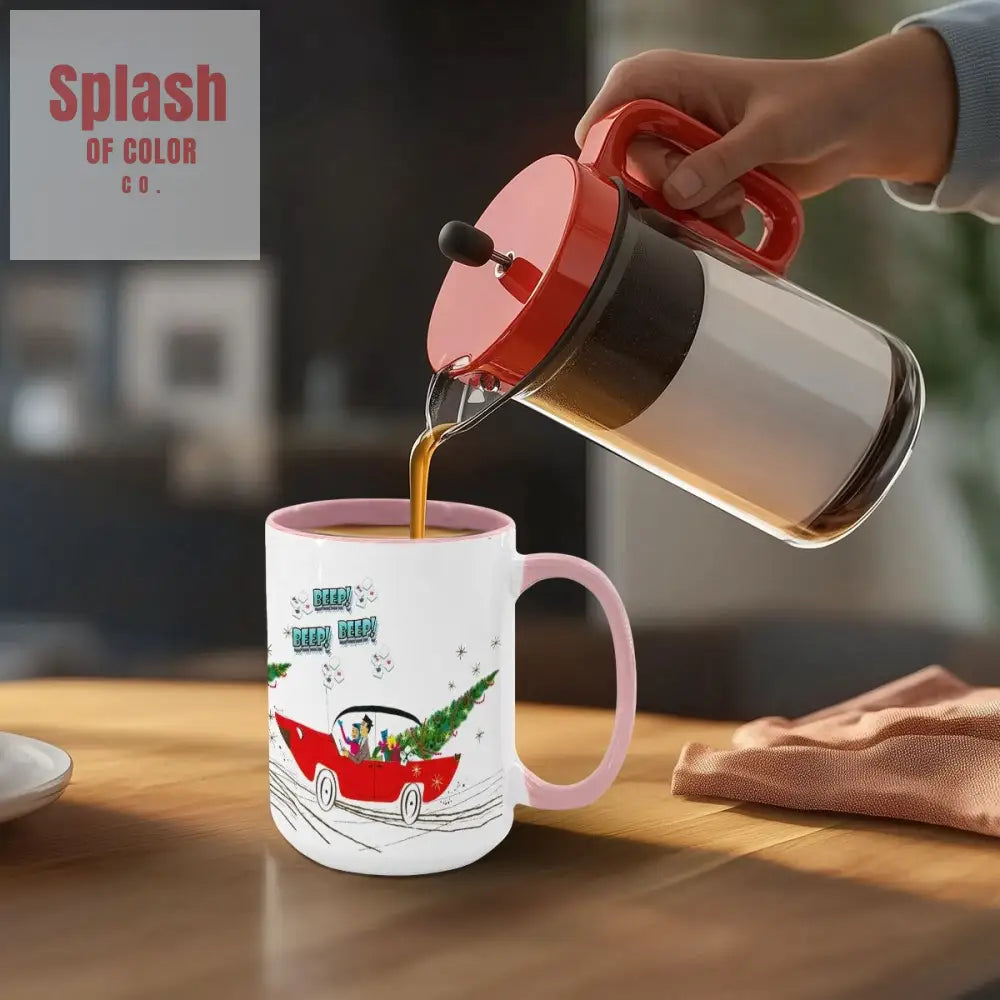 Funny Mahjong Christmas Mug Nostalgic Christmas Beep Beep Large Mug (15oz) - Drinkware