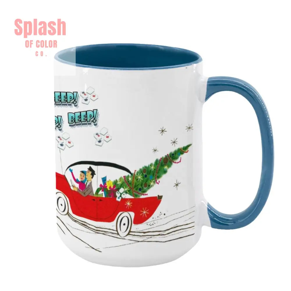 Funny Mahjong Christmas Mug Nostalgic Christmas Beep Beep Large Mug (15oz) - Light Blue / One Size - Drinkware