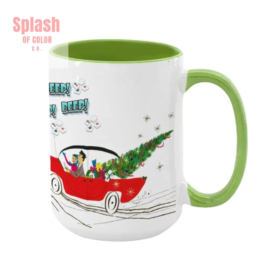 Funny Mahjong Christmas Mug Nostalgic Christmas Beep Beep Large Mug (15oz) - Light Green / One Size - Drinkware