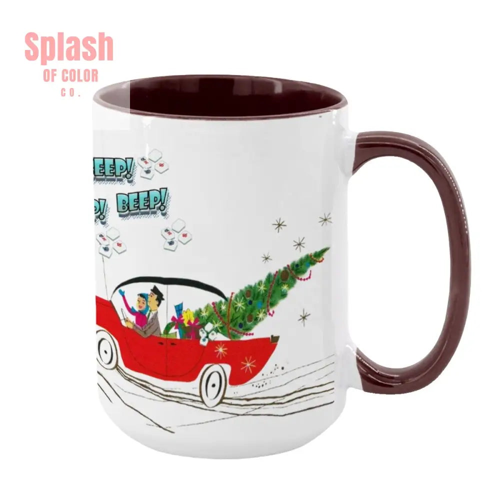 Funny Mahjong Christmas Mug Nostalgic Christmas Beep Beep Large Mug (15oz) - Maroon / One Size - Drinkware