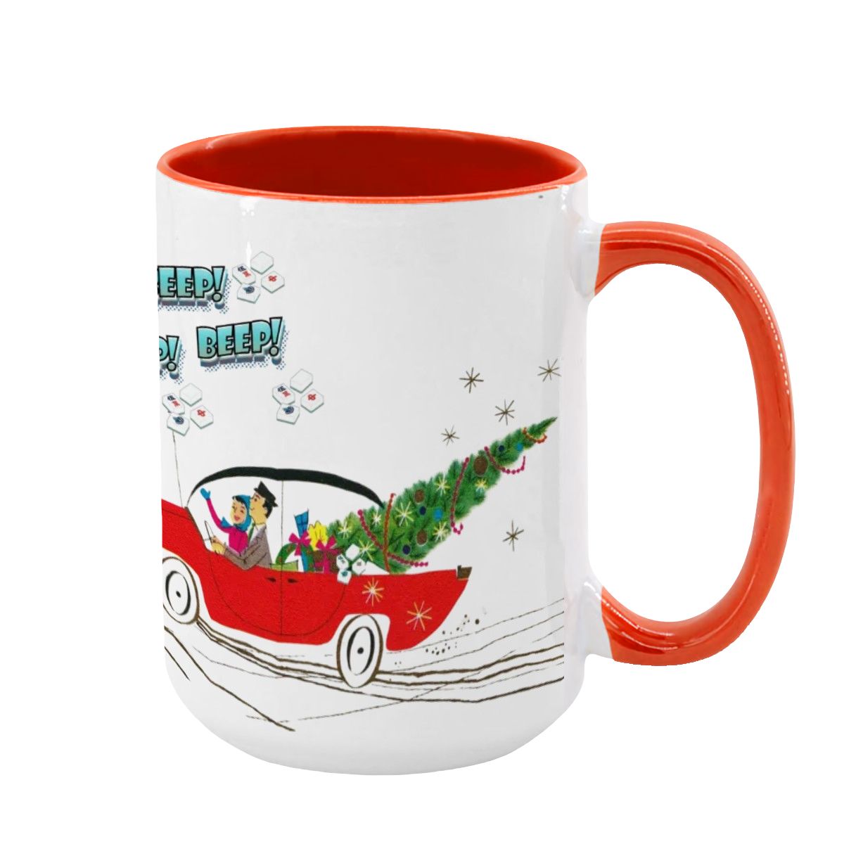 Funny Mahjong Christmas Mug Nostalgic Christmas Beep Beep Large Mug (15oz) - Orange / One Size - Drinkware