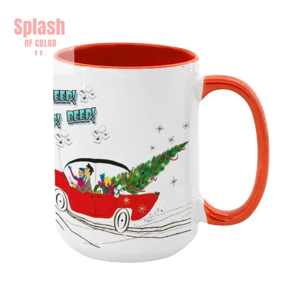 Funny Mahjong Christmas Mug Nostalgic Christmas Beep Beep Large Mug (15oz) - Orange / One Size - Drinkware