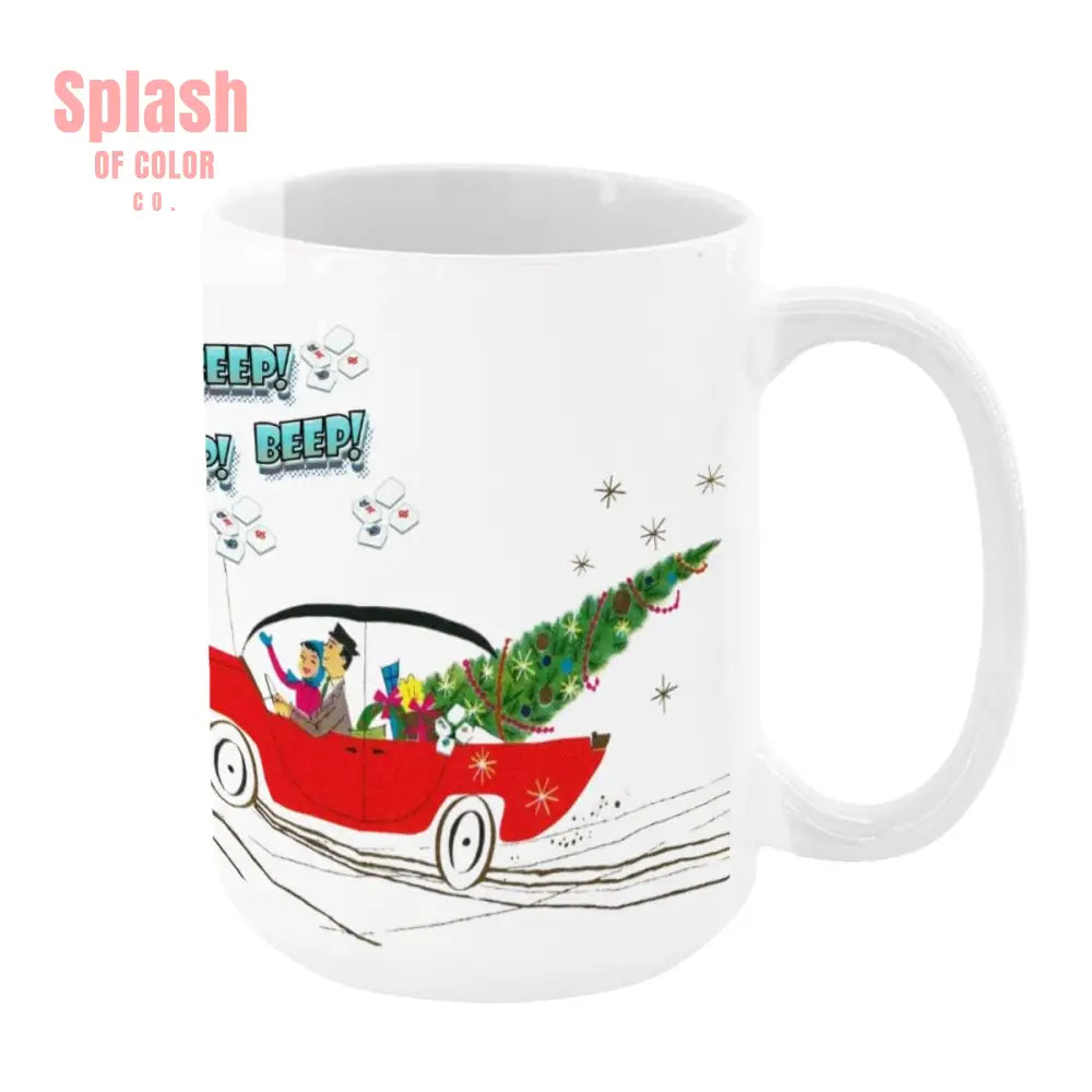 Funny Mahjong Christmas Mug Nostalgic Christmas Beep Beep Large Mug (15oz) - White / One Size - Drinkware