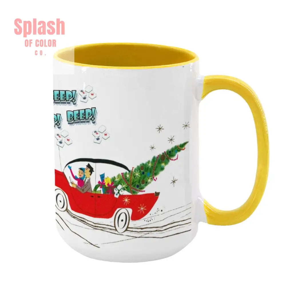 Funny Mahjong Christmas Mug Nostalgic Christmas Beep Beep Large Mug (15oz) - Yellow / One Size - Drinkware