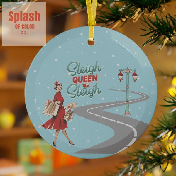 Funny Mahjong Christmas Ornament Sleigh Queen Glass Ornaments Vintage Mahj Christmas Decor 1 pc / Round / One Size Home