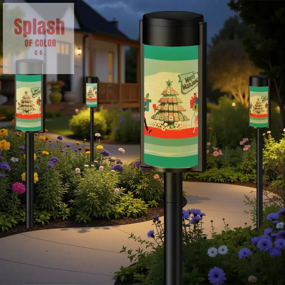 Funny Mahjong Christmas Whimsy In the Garden Outdoor Solar Lights 4pcs Garden Decor