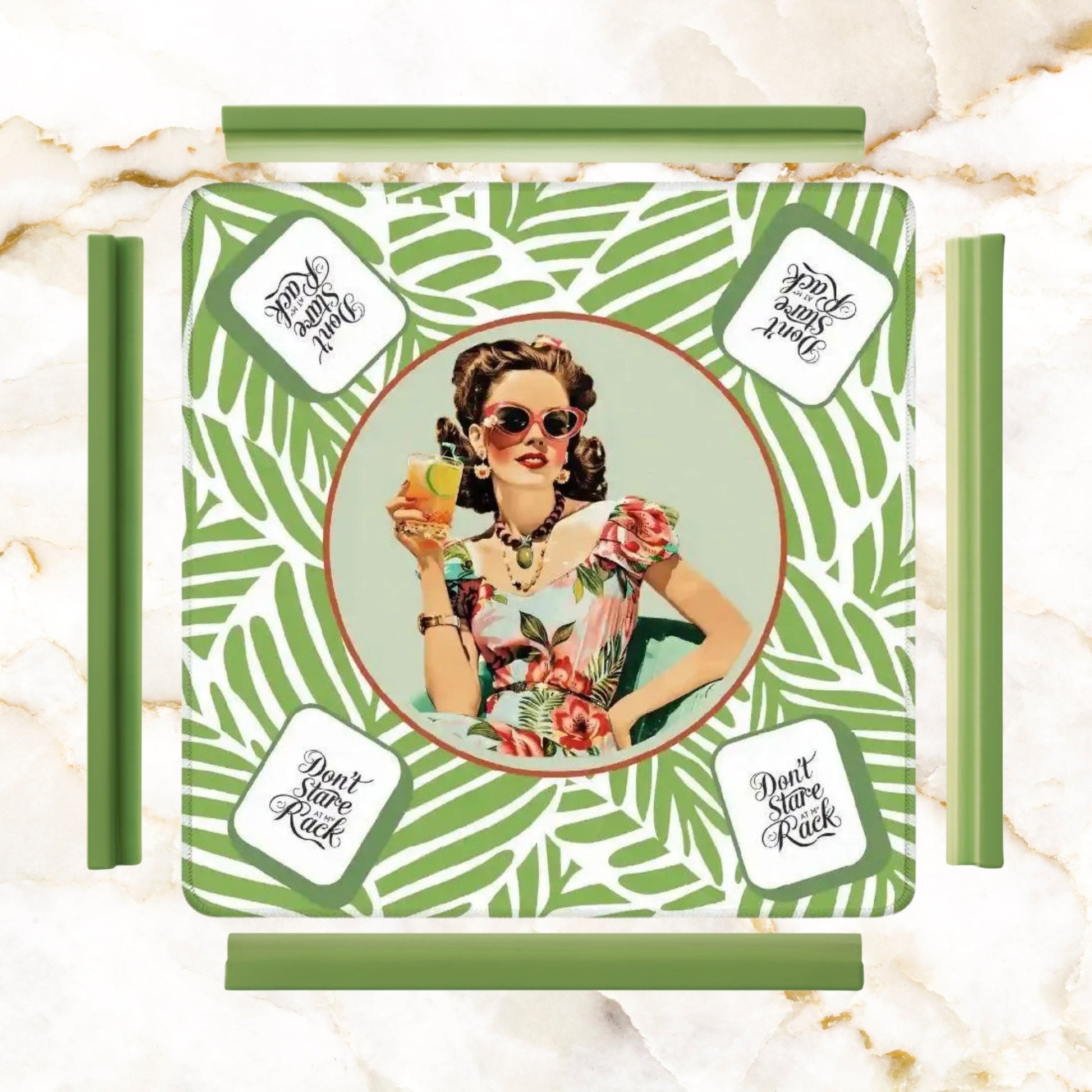 Funny Mahjong Game Mat Don’t Stare At My Rack Vintage Housewife Hawaiin Style Mahj Lover Game Night Mat - 31.5’’x31.5’’