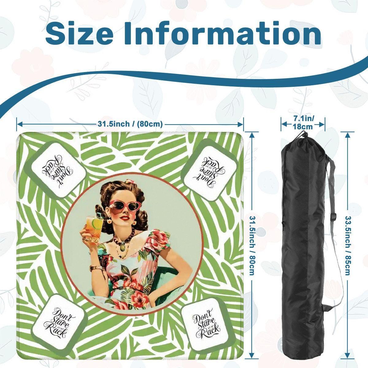 Funny Mahjong Game Mat Don’t Stare At My Rack Vintage Housewife Hawaiin Style Mahj Lover Game Night Mat - 31.5’’x31.5’’