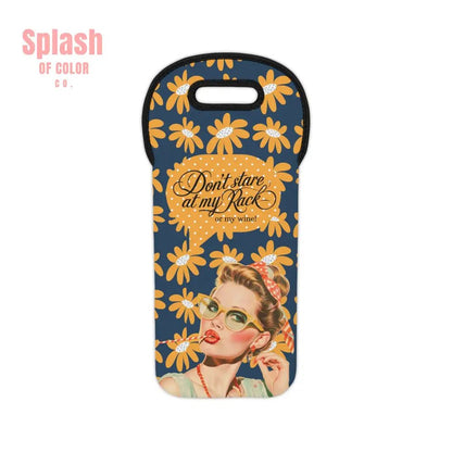 Funny Mahjong Gift, Don't Stare At My Rack, Or My Wine,Tote Bag Gift, Wine Lover Cheeky Fun Floral Blue Yellow Boho Floral Tote Bag - Splash of Color co.