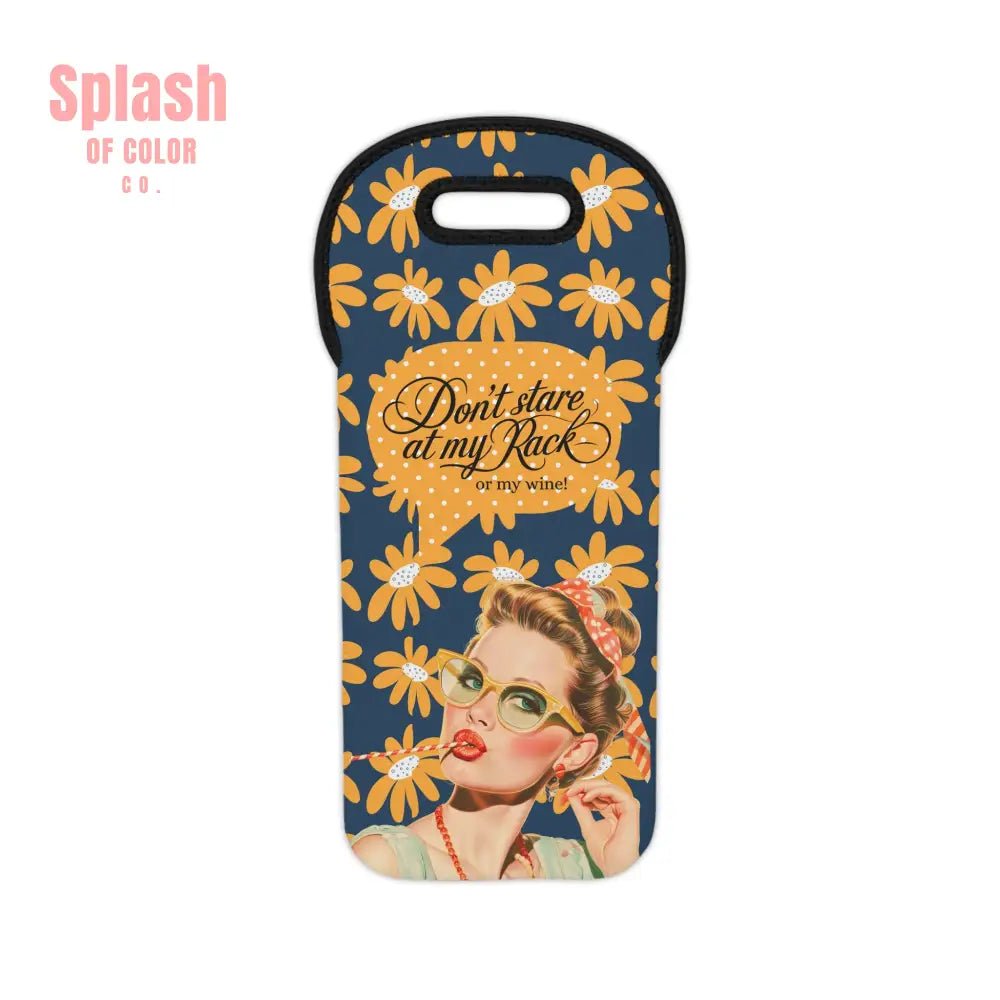 Funny Mahjong Gift, Don't Stare At My Rack, Or My Wine,Tote Bag Gift, Wine Lover Cheeky Fun Floral Blue Yellow Boho Floral Tote Bag - Splash of Color co.