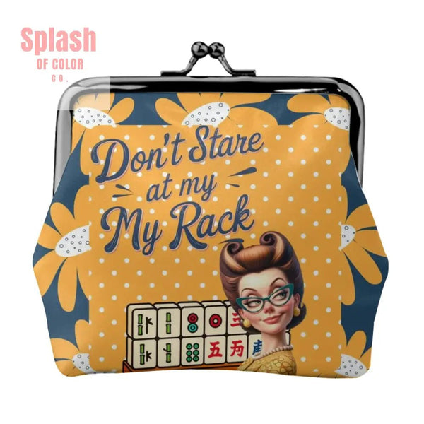 Funny Mahjong Gift Don’t Stare At My Rack Women’s Leather Kiss Lock Coin Purse - 4.5’’x4.1’’ - Wallet