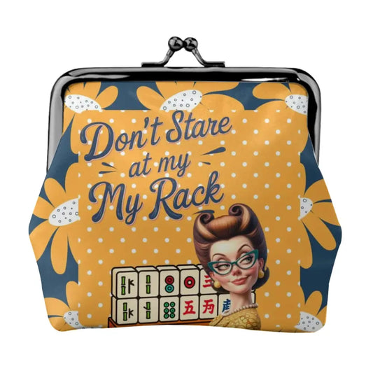 Funny Mahjong Gift Don’t Stare At My Rack Women’s Leather Kiss Lock Coin Purse - 4.5’’x4.1’’ - Wallet
