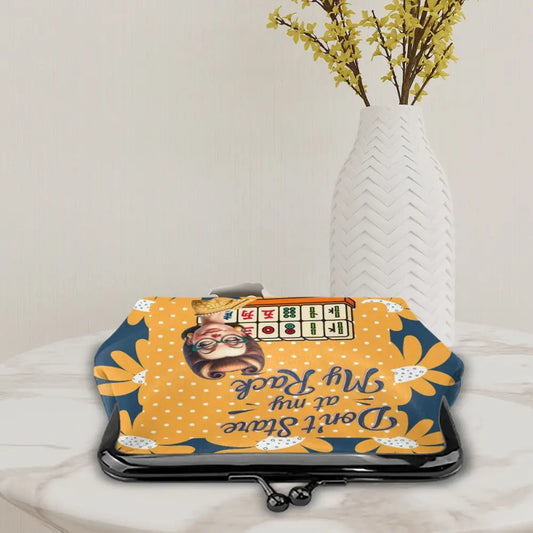 Funny Mahjong Gift Don’t Stare At My Rack Women’s Leather Kiss Lock Coin Purse - 4.5’’x4.1’’ - Wallet