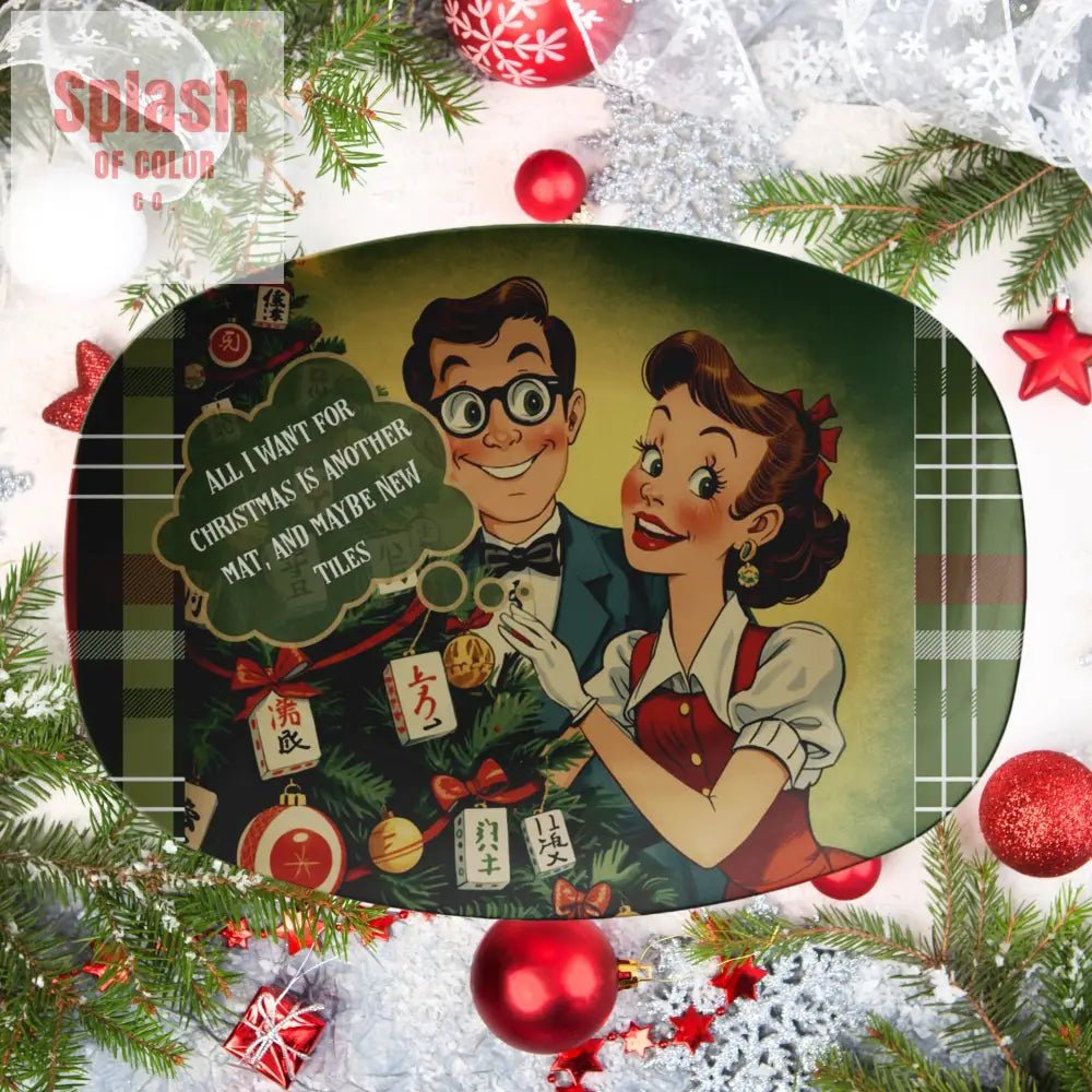 Funny Mahjong Holiday Platter, All I Want For Christmas Mahj Fanatic Gift - Splash of Color co.