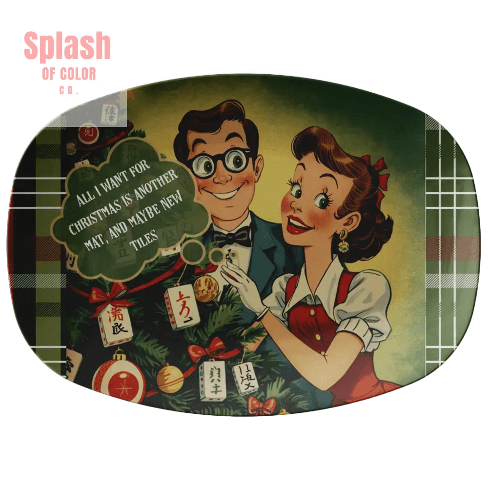 Funny Mahjong Holiday Platter, All I Want For Christmas Mahj Fanatic Gift - Splash of Color co.