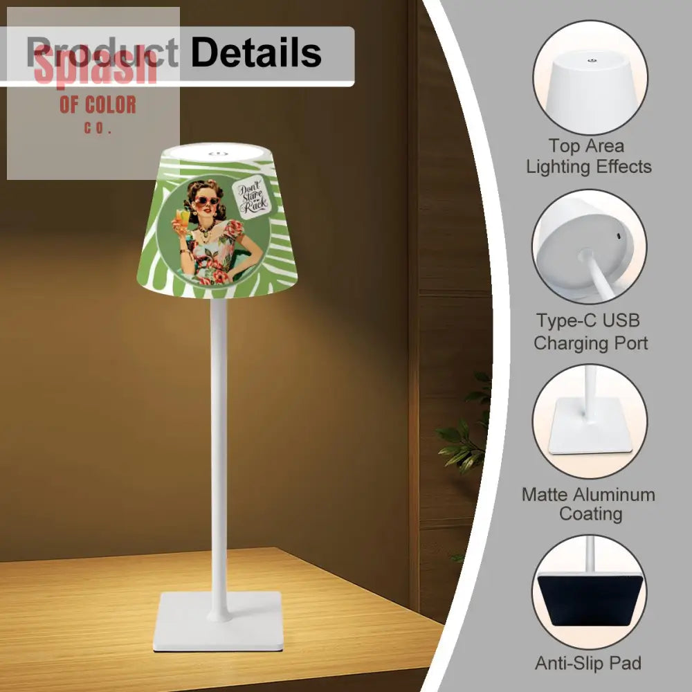 Funny Mahjong Mat Don’t Stare At My Rack LED Cordless Table Lamp - 4.3’’x4.3’’x14.8’’ - Desk Lamps