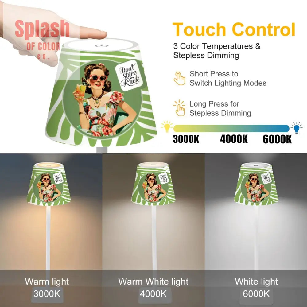 Funny Mahjong Mat Don’t Stare At My Rack LED Cordless Table Lamp - 4.3’’x4.3’’x14.8’’ - Desk Lamps