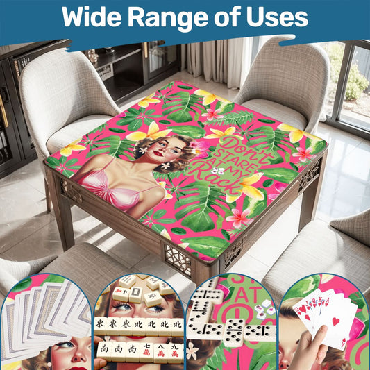 Funny Mahjong Mat Don’t Stare At My Rack Tropical Preppy Design Mahj Lover Mat - 31.5’’x31.5’’ - Daily Accessories