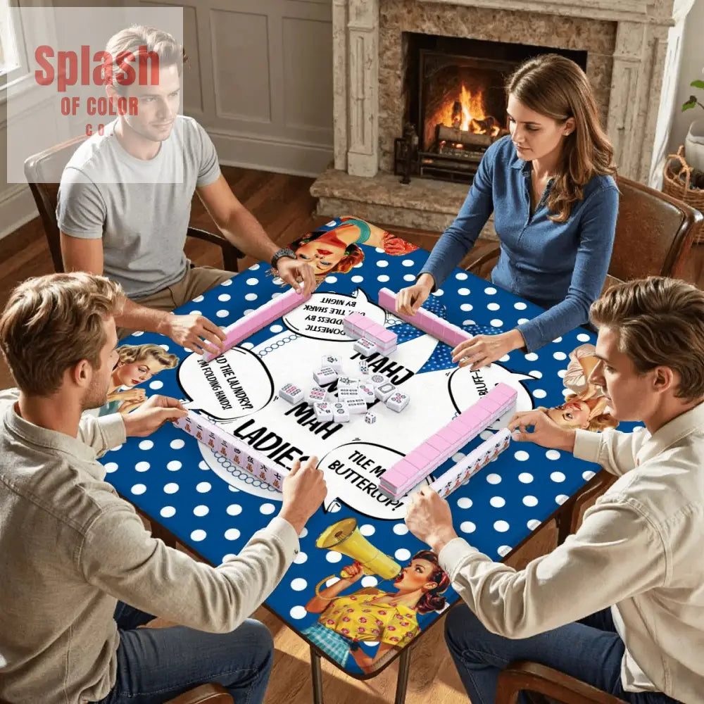 Funny Mahjong Mat Mahj With Mah Ladies - 31.5’’x31.5’’ - Daily Accessories