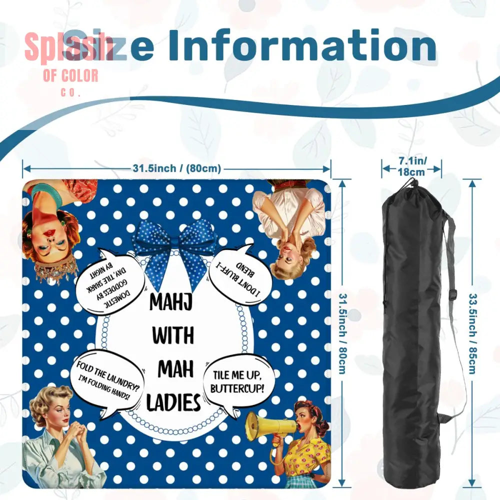 Funny Mahjong Mat Mahj With Mah Ladies - 31.5’’x31.5’’ - Daily Accessories