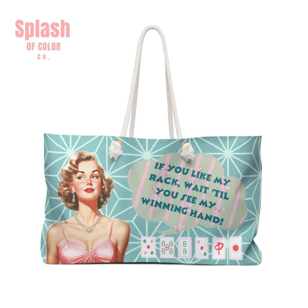 Funny Mahjong Tote Bag Tile Accessory Sassy Cheeky Mahj Lover Gift Tote Bag - 24’’ × 13’’ - Bags